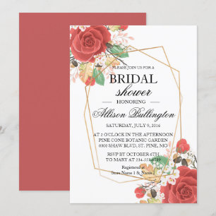 Red rose autumn Bridal Shower Invitation