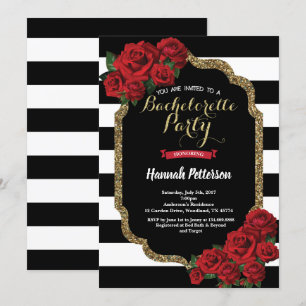 Red rose bachelorette party invitation black gold