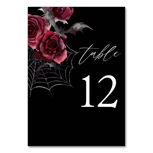 Red Rose & Bats Halloween- Black Table Number (Front)