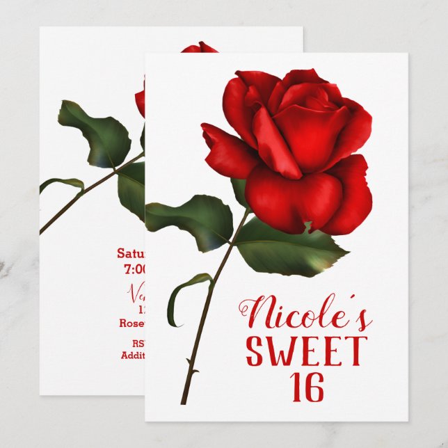 Red Rose Beauty & The Beast Sweet 16 Party Invitation (Front/Back)