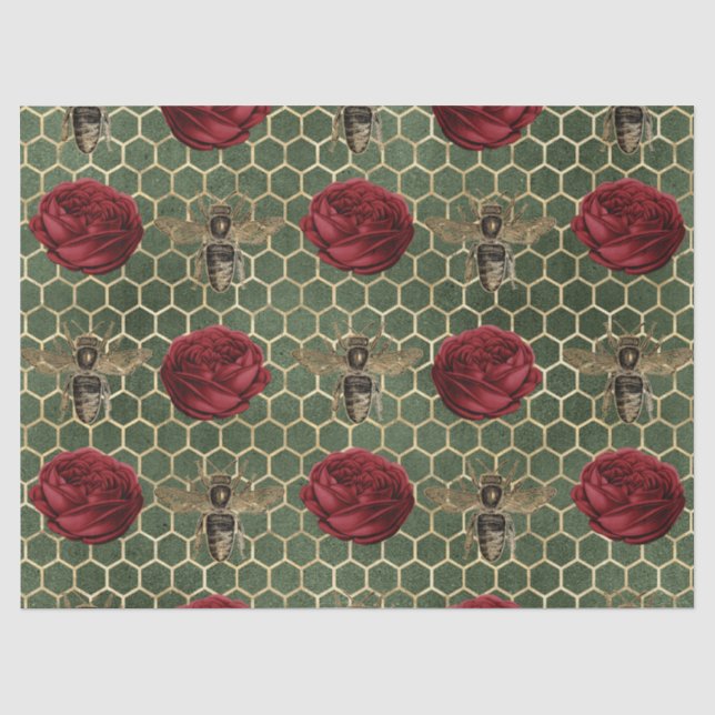 Red Rose Bee Series Design 20 Tissue Paper (Front)