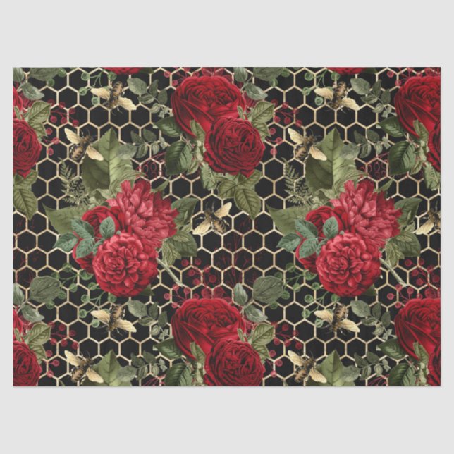 Red Rose Bee Series Design 46 Tissue Paper (Front)