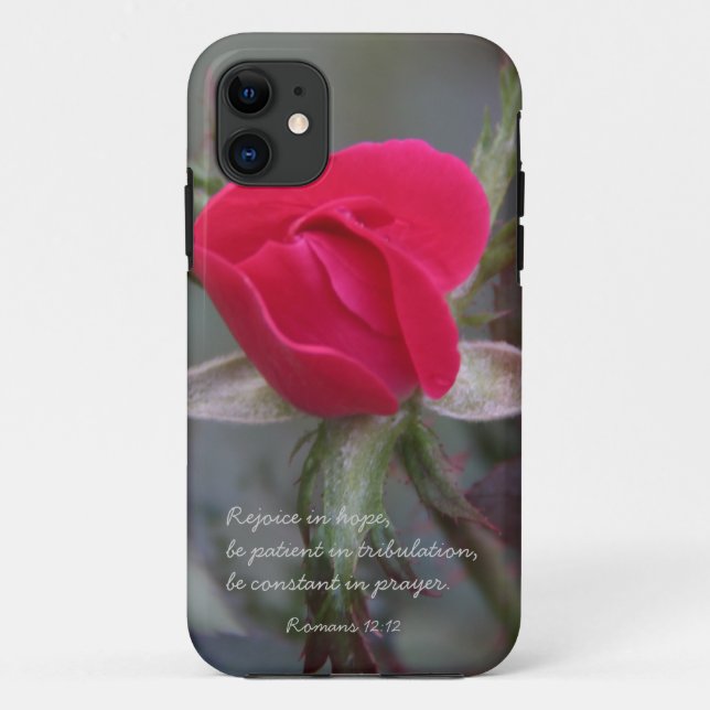 Red Rose, Bible Verse about Hope, Romans 12:12 Case-Mate iPhone Case (Back)