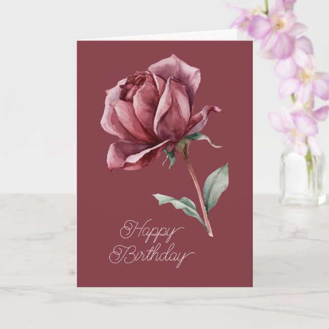 Red Rose Birthday Card (Orchid)