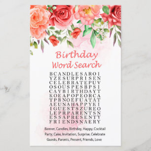 Red Rose Birthday Word Search Game