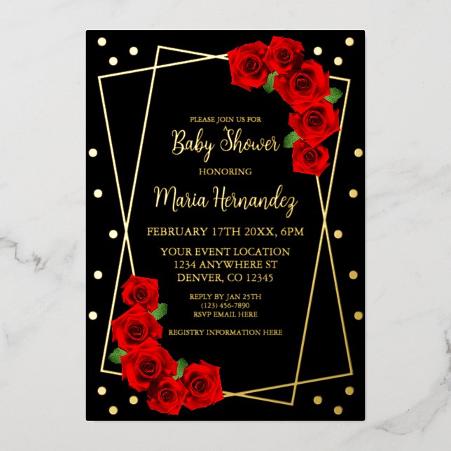 Red Rose Black and Gold Baby Shower (Front)