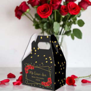 Red Rose Black and Gold Quinceañera Favor Box