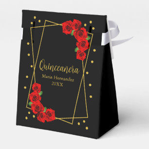 Red Rose Black and Gold Quinceañera Favor Box