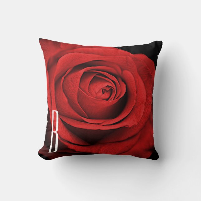 Red Rose Black (Any Colour) Rustic Glam Custom Throw Pillow (Front)