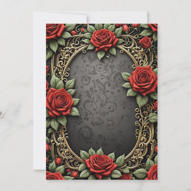Red Rose Black Background Custom Floral Wedding Invitation (Front)
