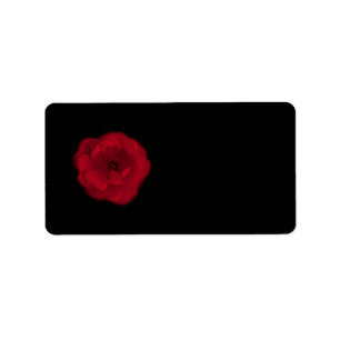 Red Rose. Black Background. Label