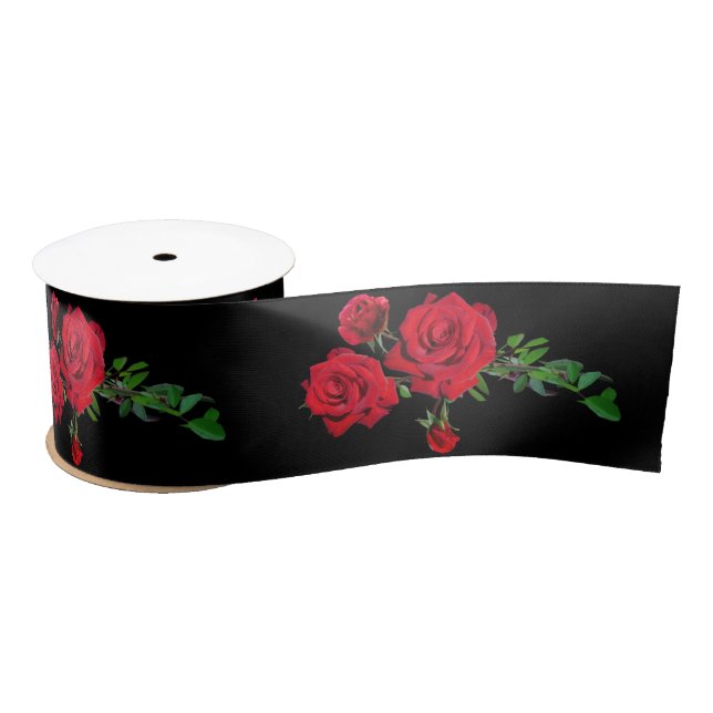 Red Rose Black Background Satin Ribbon (Spool)