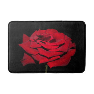 Red Rose - Black Bath Mat
