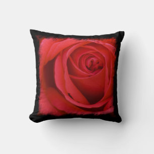Red Rose Black Border Throw Pillow