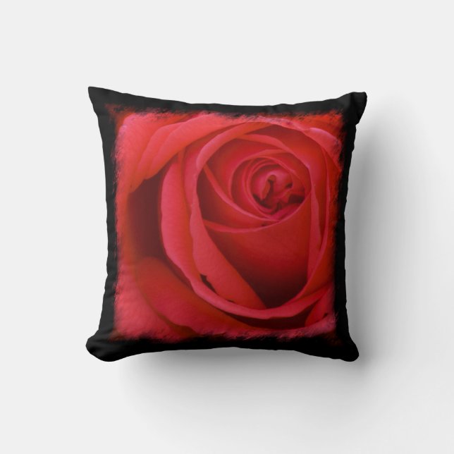 Red Rose Black Border Throw Pillow (Front)