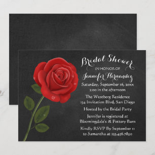 Red Rose Black Chalkboard Floral Bridal Shower Invitation
