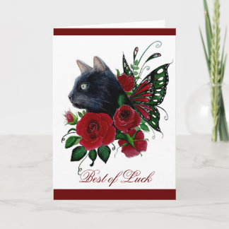 Red rose black fairy kitty greeting card