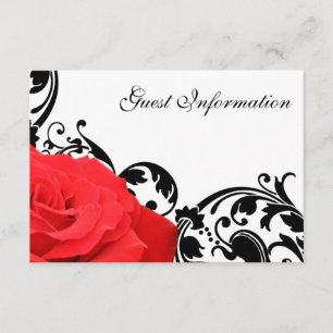 Red Rose Black Flourish Wedding Guest Information Enclosure Card