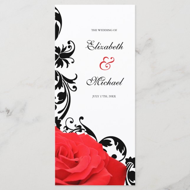 Red Rose Black Flourish Wedding Program (Front)
