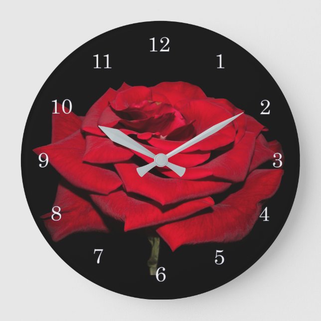 Red Rose - Black Large Clock (Front)