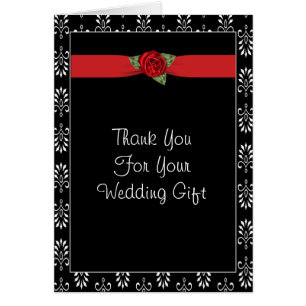Red Rose Black Mariage damassé Merci Notes
