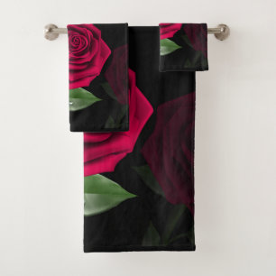 Red Rose Black Red Bath Towel Set