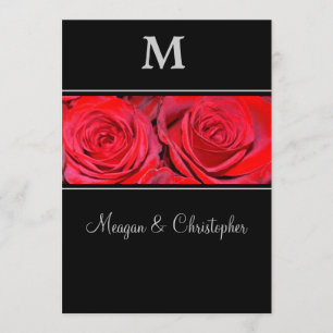 Red Rose Black Silver Monogram Wedding Invitation