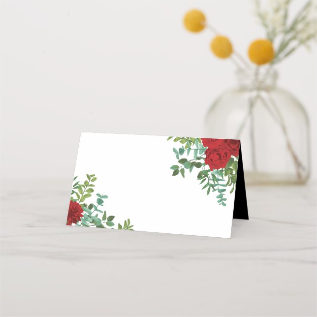 Red Rose Black Wedding Gothic Dark Place Card (Front)