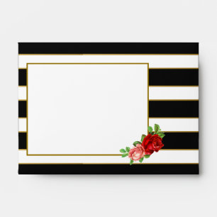 Red Rose, Black, White & Gold Stripe - Envelope