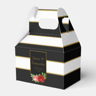 Red Rose, Black, White & Gold Stripe - Favor Box