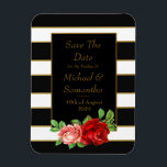 Red Rose, Black, White & Gold Stripe - Magnet<br><div class="desc">The Red Rose, Black, White & Gold Stripe Wedding Collection – Containing all you need to make your special day elegant and unique. A selection of beautiful, elegant design elements including a red & pink rose sprig, gold coloured text, gold framed text boxes finished with a black, white & gold...</div>