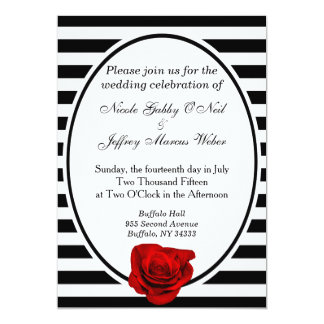 Red Rose Black Amp White Stripes Wedding Invitation Red Rose Black Amp White Stripes Wedding Invitation
