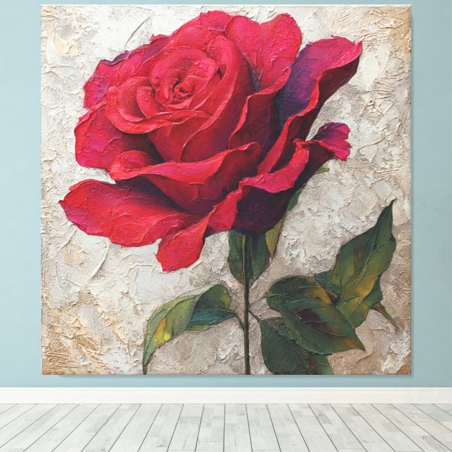 Red Rose Bloom Textured Abstract Wall Art (Insitu(Wood Floor))