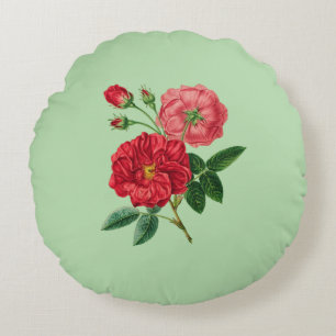 Red Rose Blossoms Round Pillow