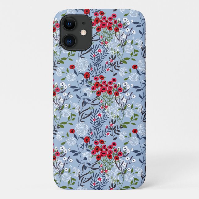 Red Rose Blue White Blossom Case-Mate iPhone Case (Back)