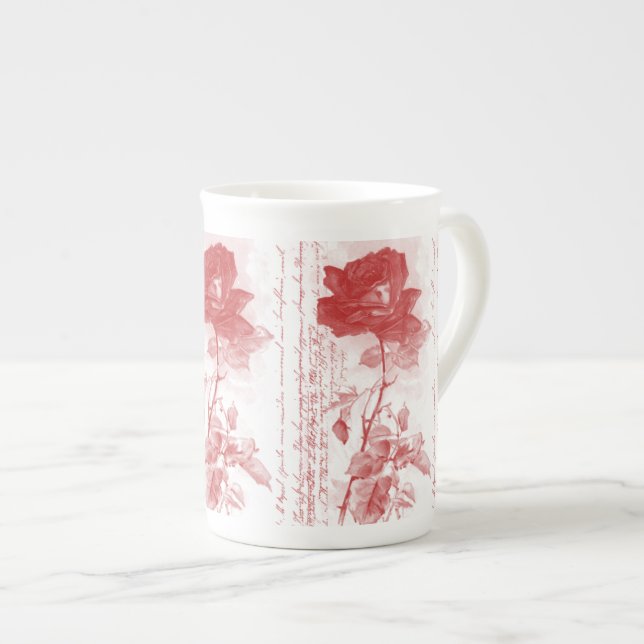 Red Rose Bone China Mug (Front Right)