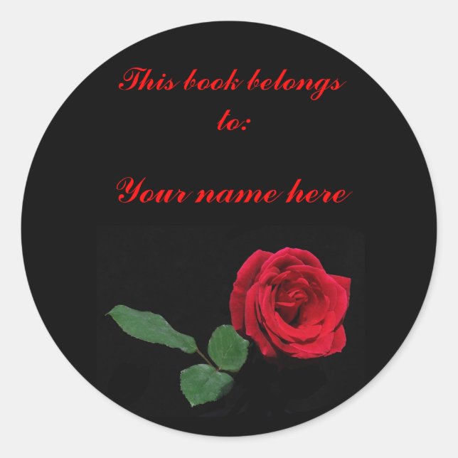 Red Rose Bookplate Classic Round Sticker (Front)