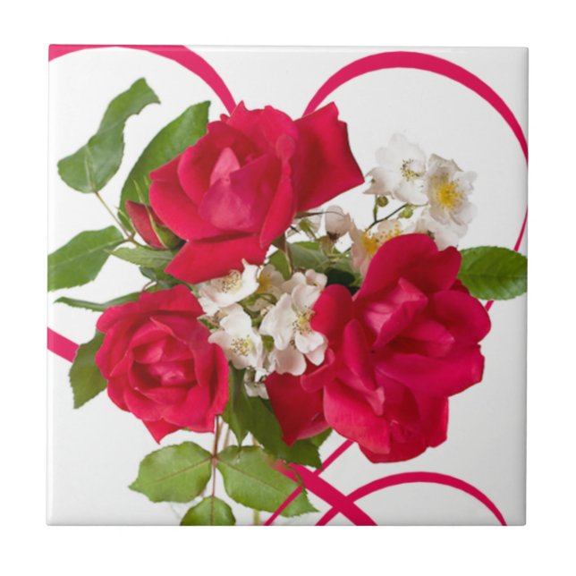 Red Rose Bouquet and Ribbon Tile (Front)