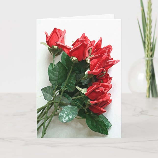 Red Rose Bouquet Anniversary Card - Customizable (Front)