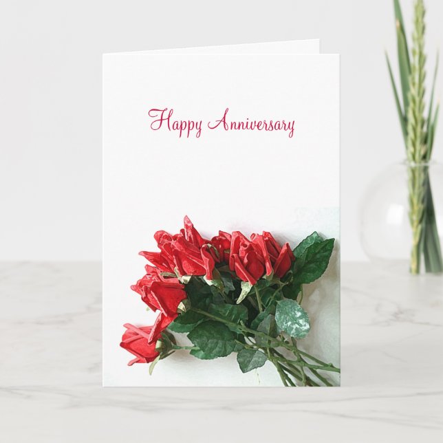 Red Rose Bouquet Anniversary Card - Customizable (Front)