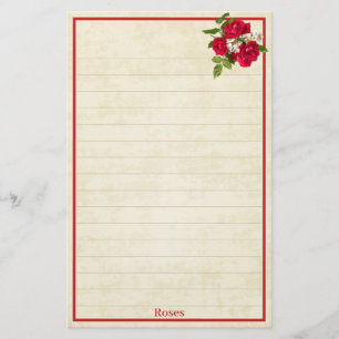 Red Rose Bouquet Floral Photography Cream BG Stationery