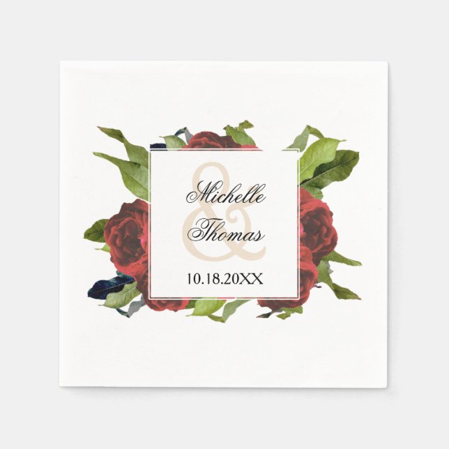 Red Rose Bouquet Floral Wedding Napkin (Front)