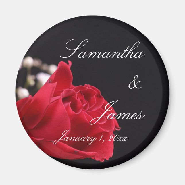Red Rose Bouquet Personal Wedding Magnet (Front)