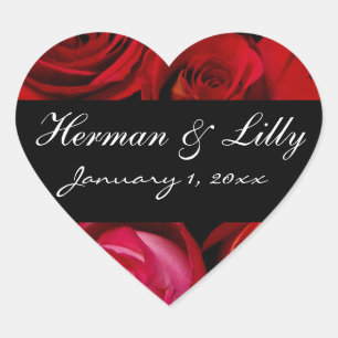 Red Rose Bouquet Personalized Wedding Heart Sticker