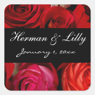 Red Rose Bouquet Personalized Wedding Square Sticker
