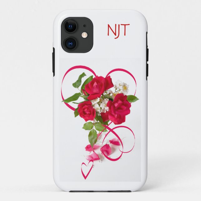 Red Rose Bouquet Photo & Ribbon Heart Case-Mate iPhone Case (Back)
