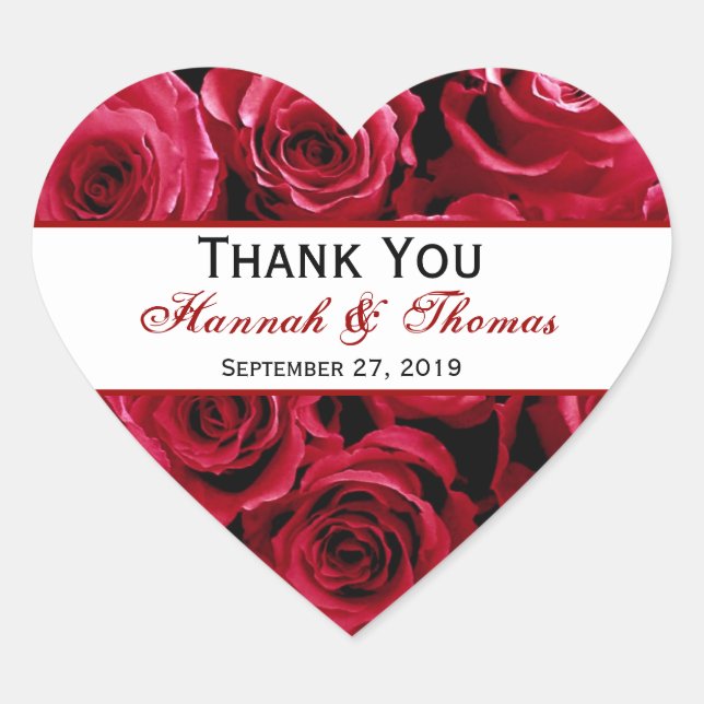 Red Rose Bouquet Thank You Bride Groom Wedding Heart Sticker (Front)