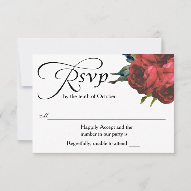 Red Rose Bouquet Wedding RSVP (Front)