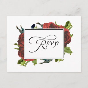 Red Rose Bouquet Wedding RSVP Invitation Postcard