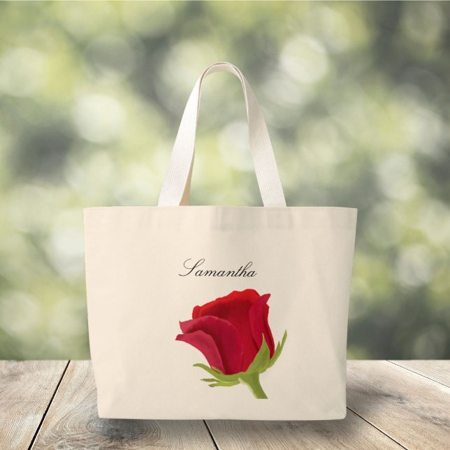 Red rose Bridesmaid Name Large Tote Bag (Creator Uploaded)